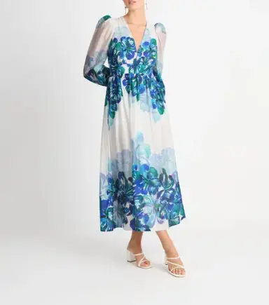 Sheike Winter Florals Midi Dress Blue/White Size 14 / XL