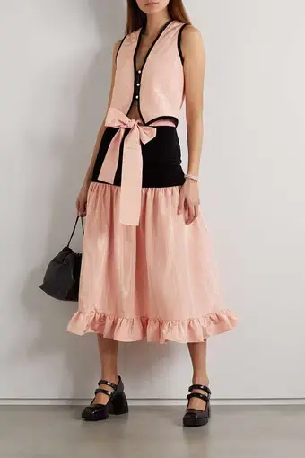 Batsheva Quilted Vest and Natasha Bow Midi Skirt Set Pink Size 8