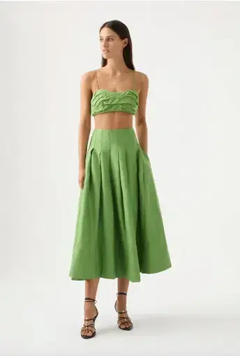 Aje Thea Draped Twist Crop Top & Paradiso Cinched Midi Skirt Set in Fern Green
Size 12 / L