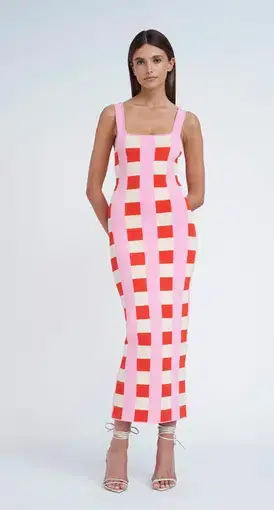 By Johnny Cora Check Knit Midi Dress in Multi Pink/White
Size XS / Au 6