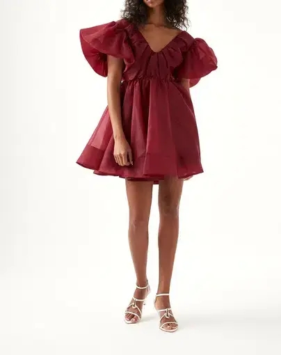 Aje Gretta Organza Mini Dress Burgundy Size 12 / L