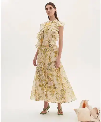 Alemais Eden Flounce Midi Dress Floral Size 8