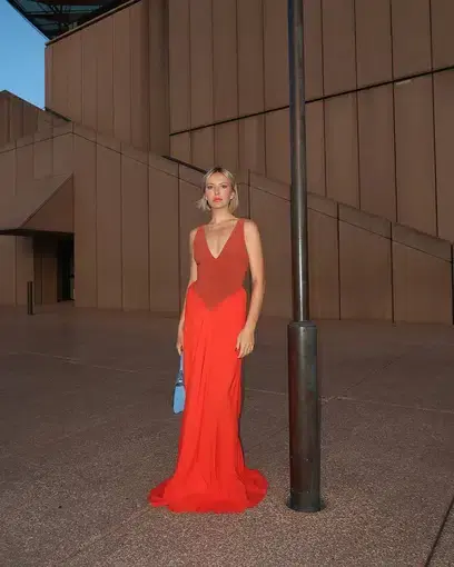 Bianca Spender Vermillion Crepe Spheres Dress Red Size AU 6