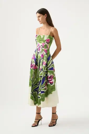 Aje Paradiso Cinched Midi Dress in Native Gumnut Floral
Size 6 / XS
