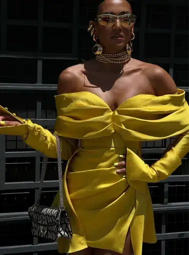 Khirzad Femme Ninetta Mini Dress in Mustard Yellow
Size M / AU 10