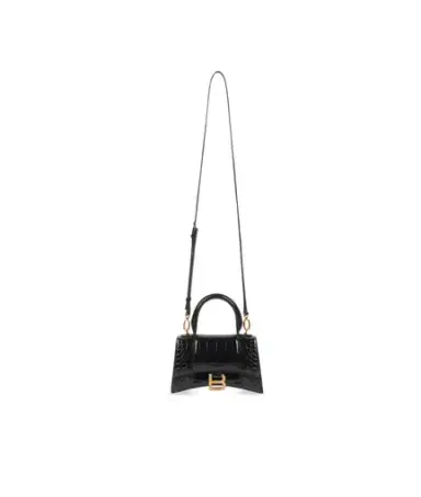 Balenciaga Hourglass XS Top Handle Bag Black/Gold Croc Embossed Leather