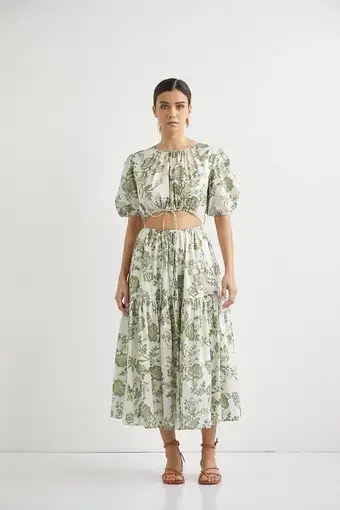MLM the Label Vine Midi Dress Green Floral Size L/AU 14