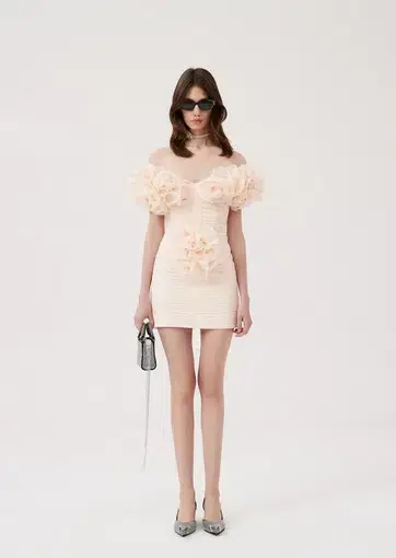 Magda Butrym Ruched Rose Silk Chiffon Mini Skirt Blush Size 8
