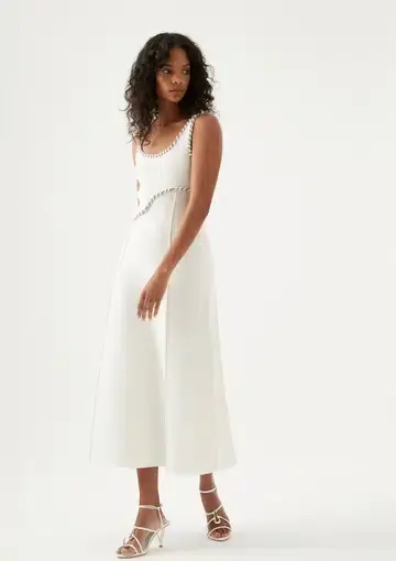 Aje Carve Abstract Midi Dress in Ivory Size 6