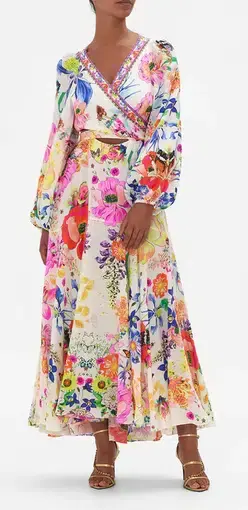 Camilla Wrap Tie Dress With Blouson Sleeve in Fairy Gang Floral
Size 8, however fits up to a 12.