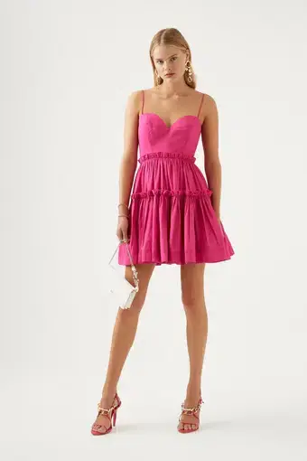 Aje Maya Tiered Mini Dress in Fuchsia Pink
Size 8 / S