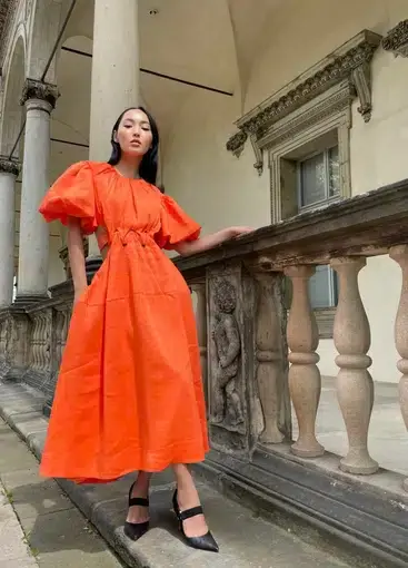 Aje Cosette Tie Back Midi Dress Orange Size 12 