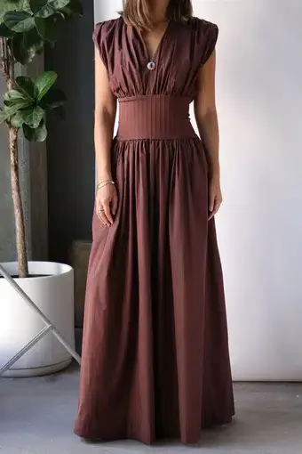 Esse Studios Cotton Rib Gathered Dress Brown Size 8