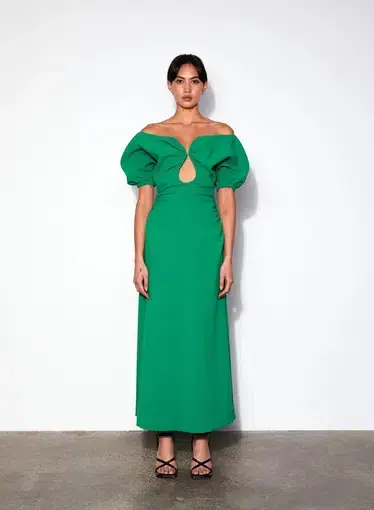 Wynn Hamlyn Zoe Off Shoulder Dress Green Size 10