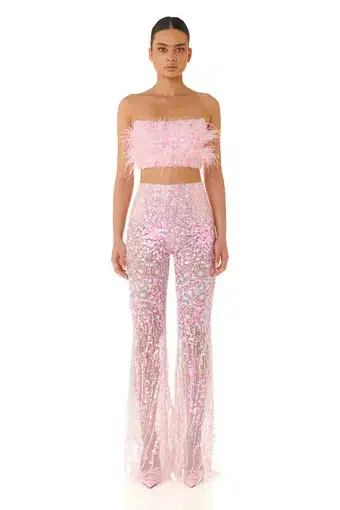 Eliya the Label Alyce Pants & Heather Top Set Pink Sequin Size S/AU 8