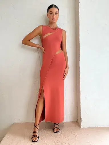 Sir the Label Nadja Cut Out Midi Dress in Coral Size 1/Au 8
