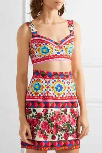 Dolce & Gabbana Mambo/Caretto Print Bra Top and A-Line Skirt Multi-colored Size 38 / AU 8
