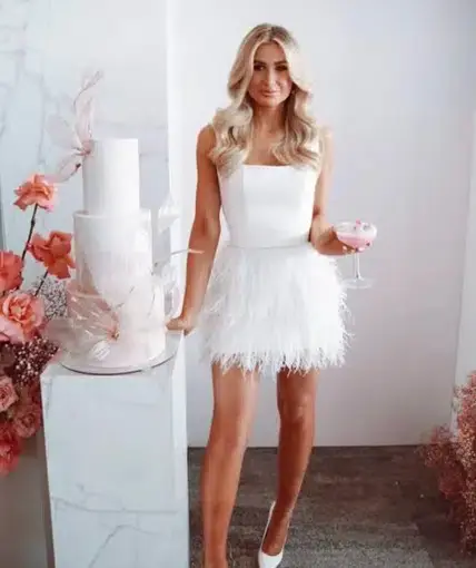Alin Le Kal Feather Dress White Size AU 10