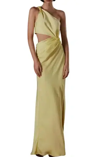 Misha Collection Kristin Satin Gown Soft Lime Yellow Size AU 8