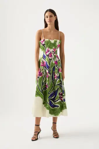 Aje Paradiso Cinched Midi Dress Multi-colored Size AU 10