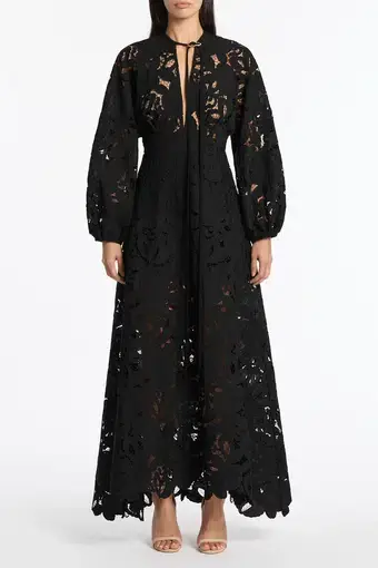 Carla Zampatti Botanic Lace Sleeved Dress Black Size AU 12
