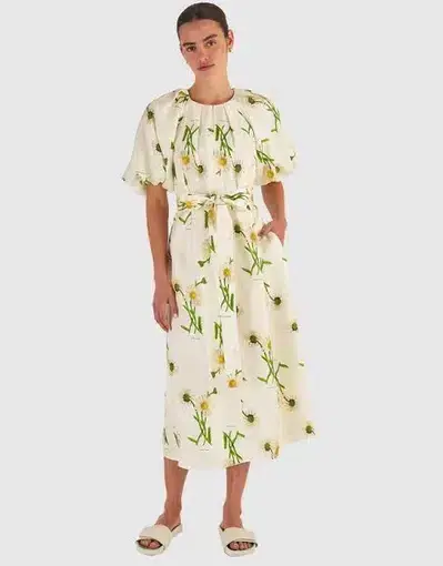 Oroton Field Daisy Silk Midi Dress Floral Size 6
