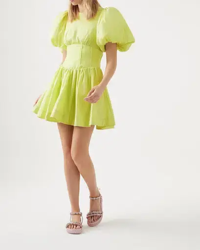 Aje Gianna Puff Sleeve Mini Dress in Light Lemon
Size 8 / S