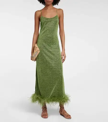 Oseree Lumière Plumage Maxi Dress in Green Size 12