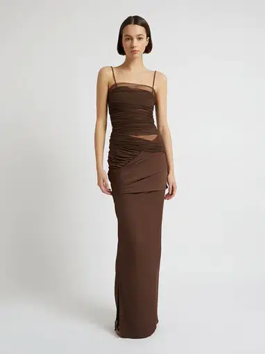 Christopher Esber Veiled Cami Top in Walnut Brown Size 8