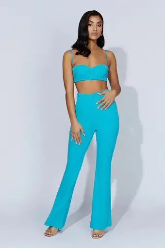 Meshki Fiorella Crepe Bustier Top and Pants Set in Aquamarine Blue
Size S / Au 8
