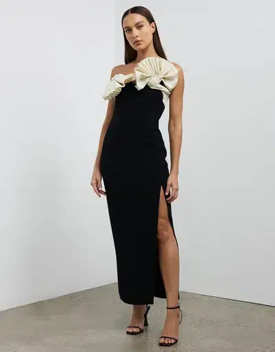 Rachel Gilbert Lavina Midi Dress Black White Size 4