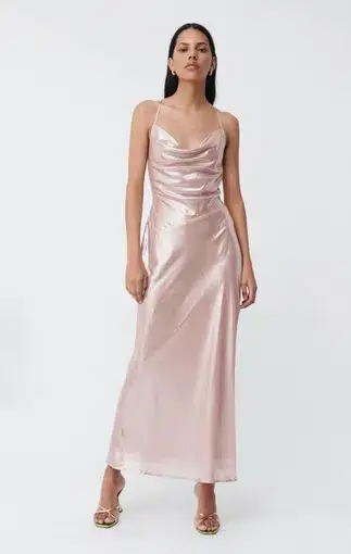 Suboo Rosa Draped Cowl Maxi Slip Dress Pink Size AU 10
