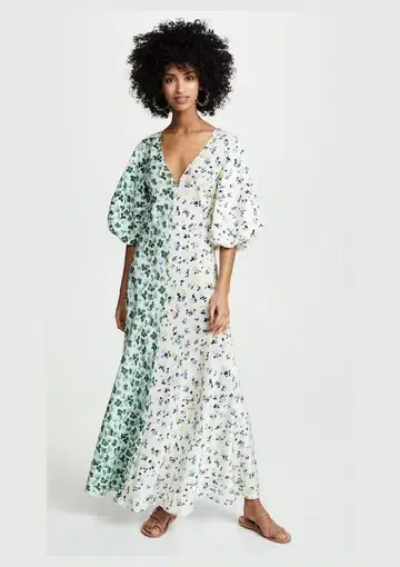 Lee Mathews Eloise Silk Contrast Maxi Dress Clover Multi  Size AU 8