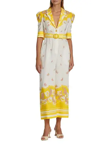Zimmermann The High Tide Belted Jumpsuit in Yellow Sailboats Print Size 12