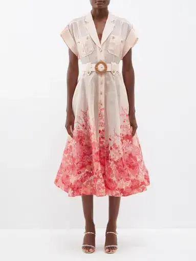 Zimmermann High Tide Belted Floral-Print Shirt Dress Size 3/AU 14
