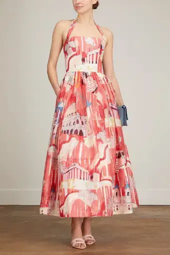 Leo Lin Ana Halterneck Midi Dress in Roma Print Size 10