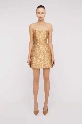 Scanlan Theodore Brocade Dress in Gold Size 10