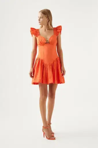 Aje Simone Frill Sleeve Mini Dress Orange Size 8