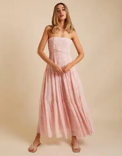 Lover Marigold Pleated Maxi Dress Pink Size AU 6