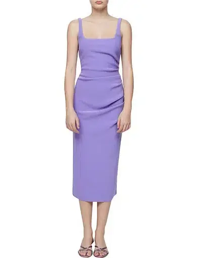Bec & Bridge Karina Square Neckline Tuck Midi Dress Grape Size 14