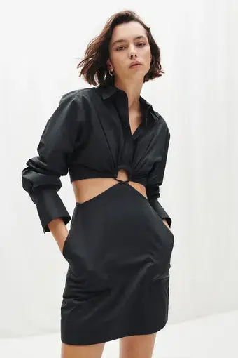 Shona Joy Andrea Long Sleeve Keyhole Mini Dress Black Size AU 10