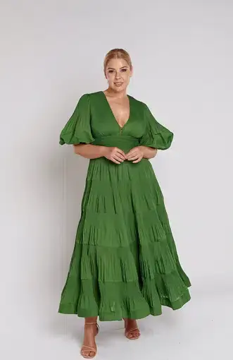 The Zimmermann Pleated Midi Dress in Green Size 14