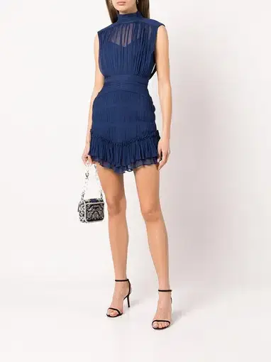 Shona Joy Safria Sleeveless Ruched Mini Dress Blue Size 6 