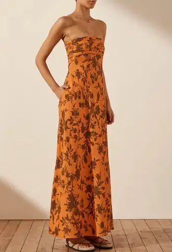 Shona Joy Uli Linen Corded Strapless Maxi Dress Print Size 10 / M