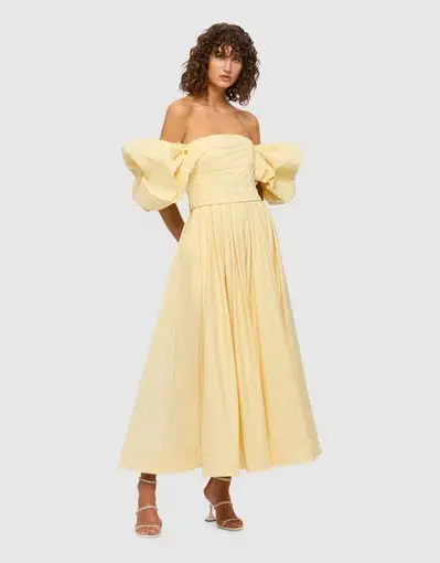 Leo Lin Matilda Puff Sleeve Midi Dress in Lemon Size 10