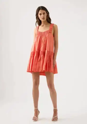 Aje Cecilia Smock Mini Dress in Coral Peach Size AU 10