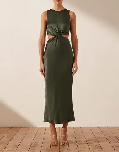Shona Joy Giorgia Twist Front Sleeveless Midi Dress Forest Green Size 10