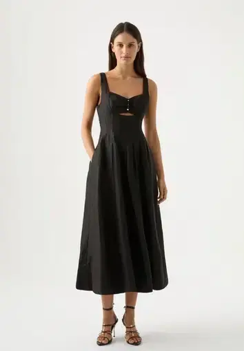 Aje Divinity Pearl Pin Midi Dress Black Size 8