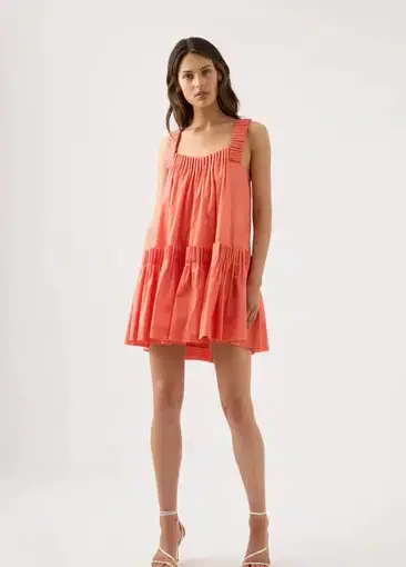 Aje Cecilia Smock Mini Dress Coral Size 10