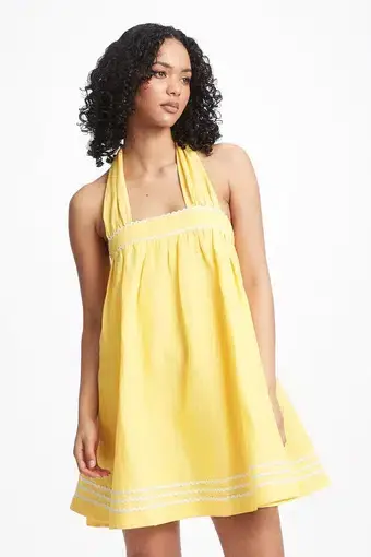 Steele Annie Halterneck Mini Dress in Daffodil Size S/AU 8